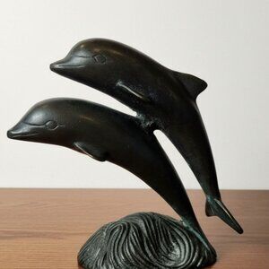 Bronze Dolphins Sculpture On Wave Base By SPI, San Diego CA